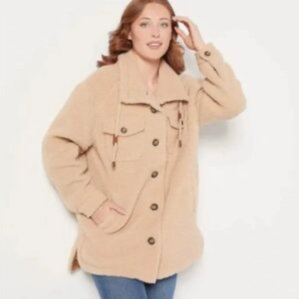 Ugg Kookaburra camel Tan Teddy winter lined cold weather Sherpa Jacket medium - Picture 2 of 11